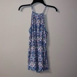 Blue purple, pink, green and white colored romper size small